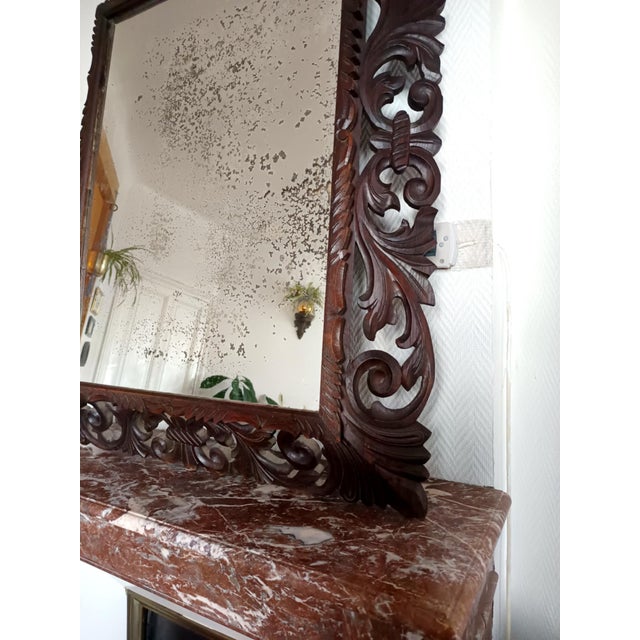 1940s Neo-Gothic Mirror in Carved Oak, 1940 For Sale - Image 5 of 14