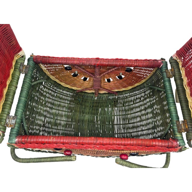 Vintage Boho Trompe L’Oeil Watermelon Wicker Picnic Basket. For Sale - Image 4 of 12