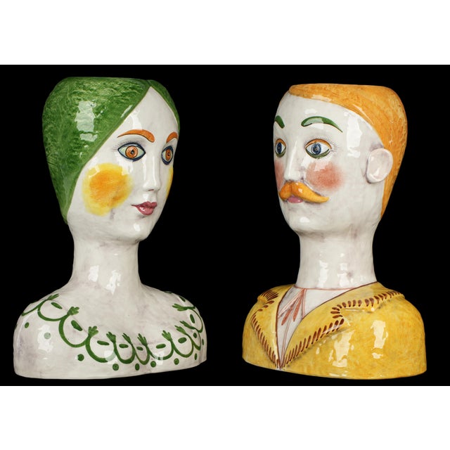 Vintage Pair of Italian Faience Ceramic Busts by Horchow. Horchow previously operated as a luxury home goods brand and was...
