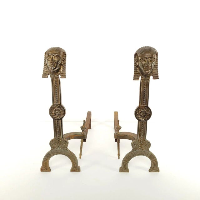 Metal Egyptian Revival Brass Andirons, Circa 1880 For Sale - Image 7 of 7