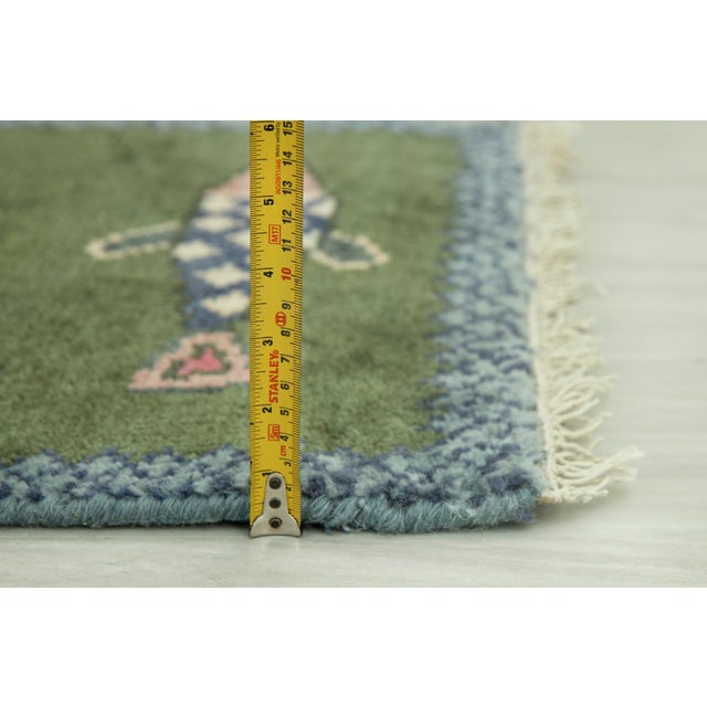Koi Fish Olive Green Hand Knotted Runner Rug 2.6x12Ft. For Sale - Image 9 of 18