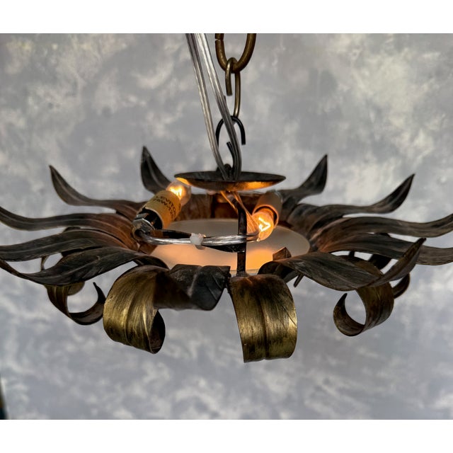 Spanish Gilt-Metal 1950's Sunburst Ceiling Fixture For Sale - Image 4 of 11