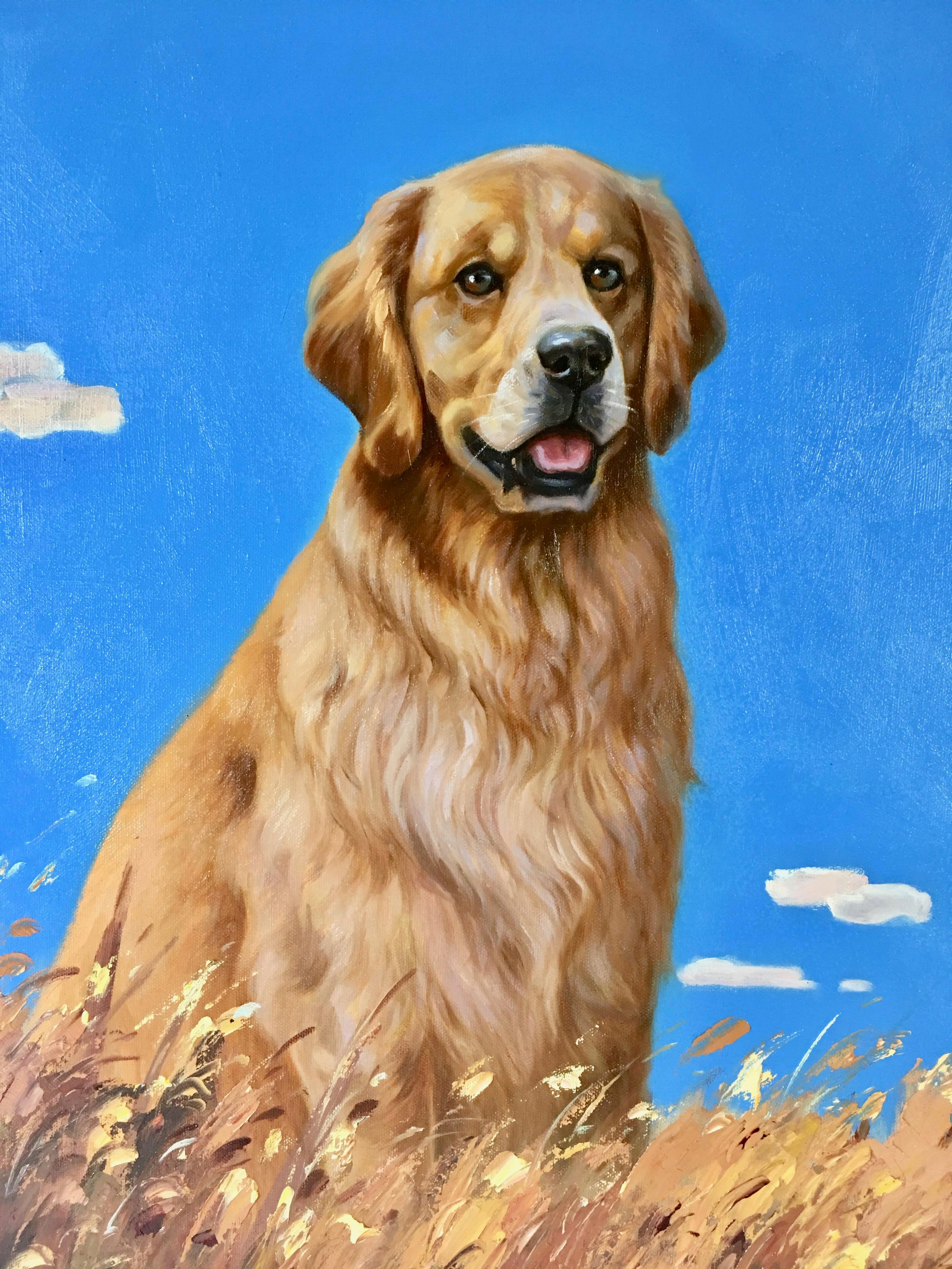 golden retriever oil painting