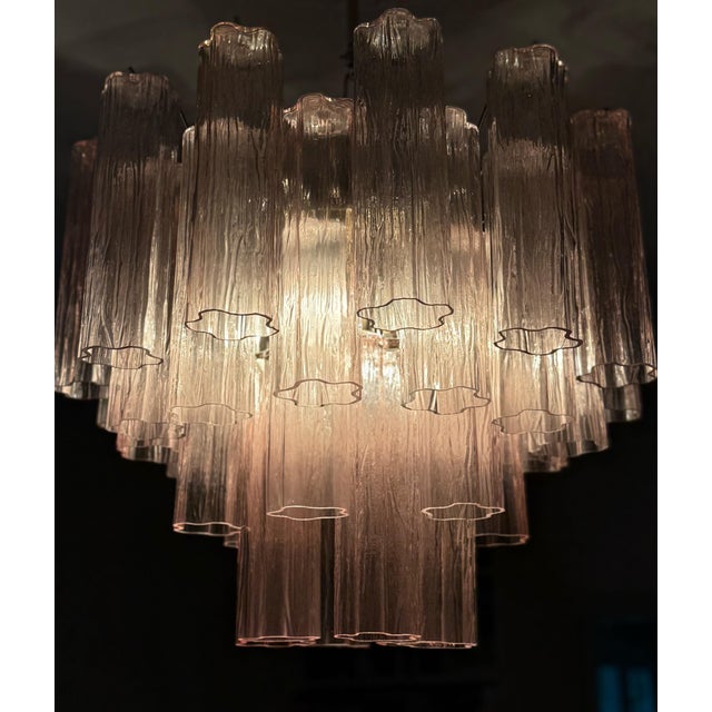 Pink Murano Chandeliers with Tronchi Glass Tubes, Set of 2 For Sale - Image 12 of 14