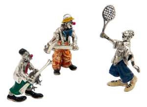 Clowns in Multi-Colored Enameled Silver, Set of 3