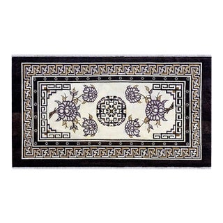 1920s White Medallion Antique Chinese Baotou Hand Knotted Rug 5' X 8' 10" Wool Carpet For Sale