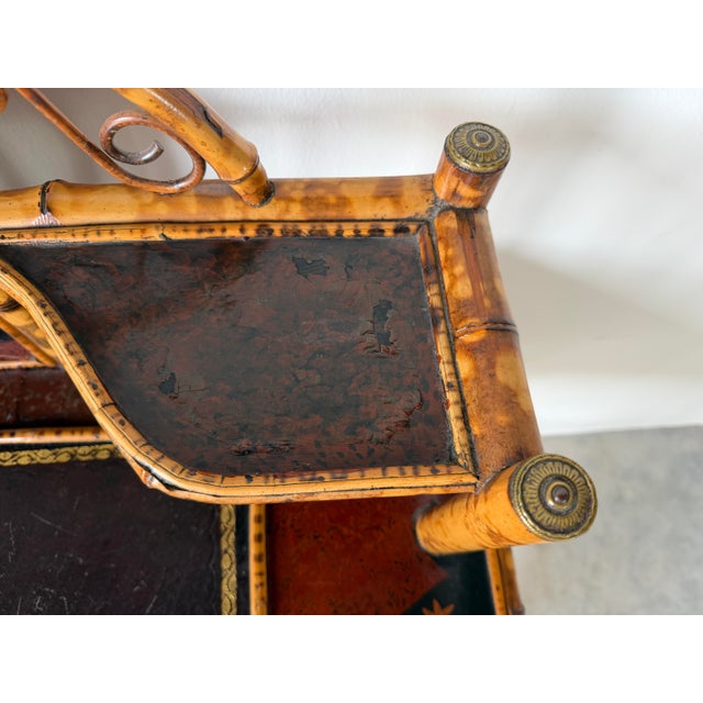 19th-Century English Aesthetic Movement Burnt Bamboo & Lacquer Writing Desk With Mirror For Sale - Image 12 of 17
