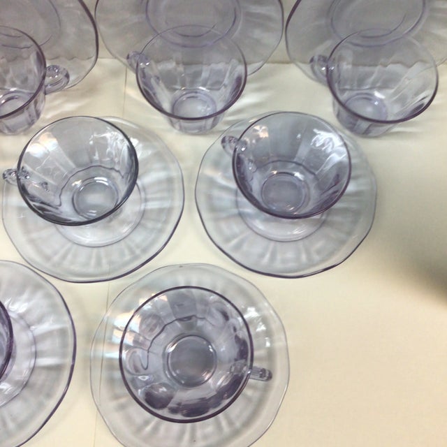 Lafayette Wisteria Glass Cups and Saucers by Fostoria - Set of 9 For Sale - Image 10 of 11