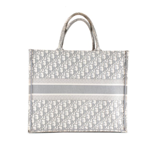 Christian Dior Christian Dior Book Medium Oblique Embroidery Gray Canvas Tote Bag For Sale - Image 4 of 8