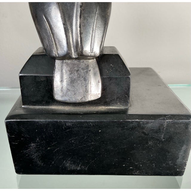 Silver Antique Spelter Metal Art Deco Sculpture Cockatoo Bird on Metal Base, Circa 1920's-1930s For Sale - Image 8 of 12