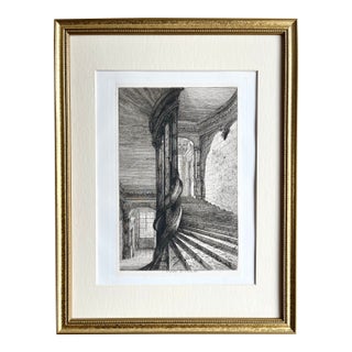 Antique 19th Century French Etching of Chateau Châteaux D' Oiron Staircase Architectural Detail For Sale