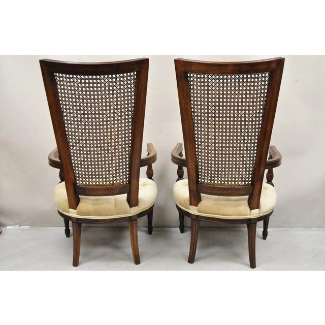 Vintage Hollywood Regency Tall Cane Back Fireside Lounge Armchairs - A Pair For Sale - Image 10 of 11