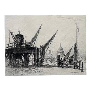Alfred Louis Brunet Detainees View of St Pauls Cathedral Etching