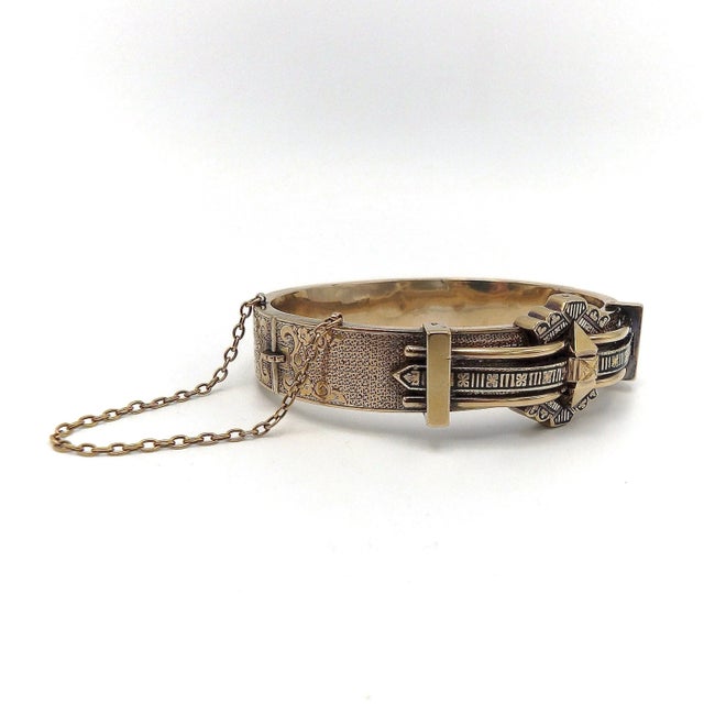 10K Rose Gold Victorian Architectural Revival Taille D’Epargne Bracelet For Sale - Image 4 of 8