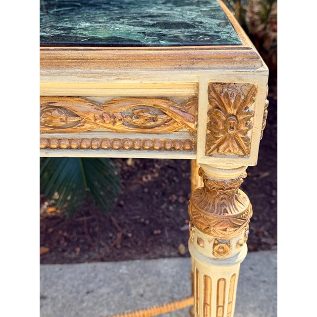 Stone Parcel Gilt and Paint Marble Top Louis XVI Style Console Table For Sale - Image 7 of 12
