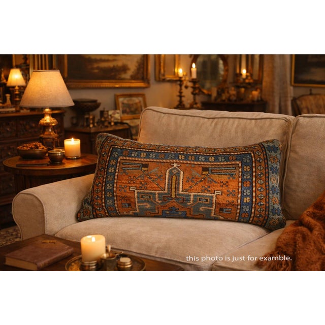 Art Deco Antique Caucasian Tribal Rug Pillow – Handwoven 16" X 37" For Sale - Image 3 of 9