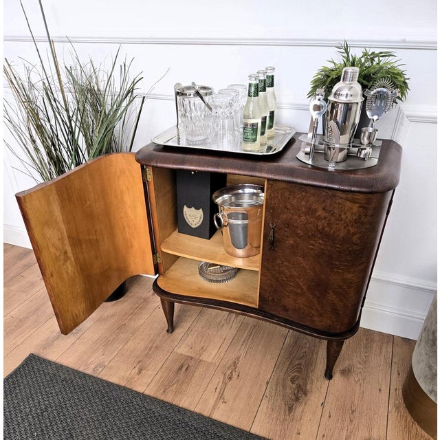 Metal Italian Art Deco Walnut Burl and Mirror Mosaic Dry Bar Cabinet by Paolo Buffa, 1940s For Sale - Image 7 of 12