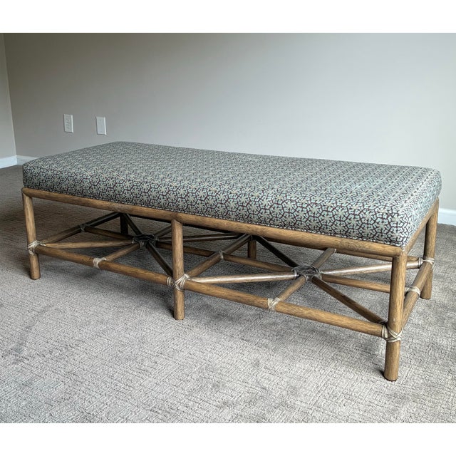 Exceptional McGuire Furniture “Cat’s Cradle” bench designed by Barbara Barry, featuring the iconic rattan-form frame with...