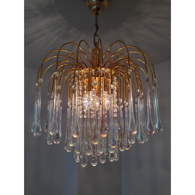1970s Murano Glass Teardrop Chandelier with Gilded Frame attributed to Paolo Venini, 1970s For Sale - Image 5 of 18