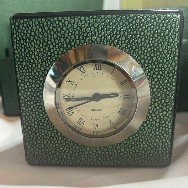 Circa 2000 Dransfield & Ross Faux Shagreen Leather Classic Desk Set in Forest Green- 6 Pieces For Sale In Los Angeles - Image 6 of 12