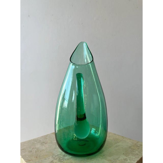 Glass Vintage Mid-Century Teal Blown Glass Pitcher Attributed to Winslow Anderson for Blenko, Circa 1960s For Sale - Image 7 of 11