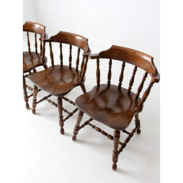 Farmhouse Vintage Richardson Brothers Company Oak Dining Chairs Set of 4 For Sale - Image 3 of 12