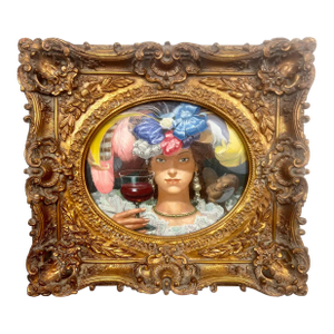 Romantic Belle Époque Portrait of a Lady in Gilded Rococo Frame Print on Canvas 1990's