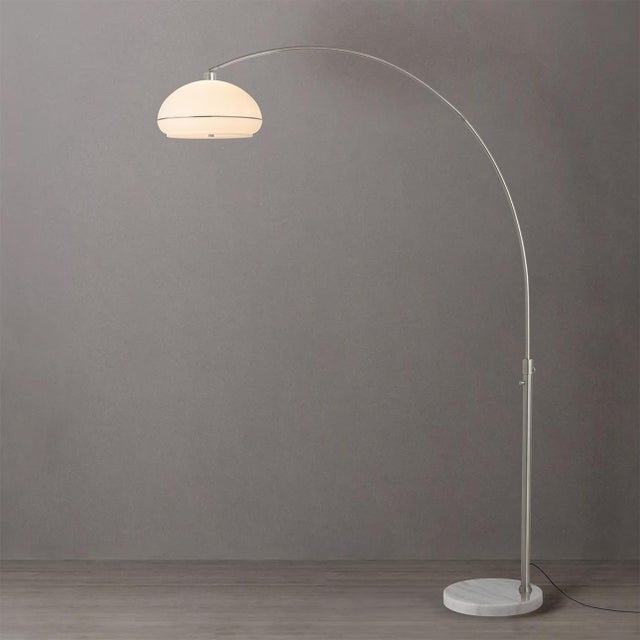 Mid-Century Modern 1960s 92" Adjustable Morelli Floor Lamp- Mid Century Modern, Oval Lucite Shade, Satin Nickel Finish, Dimmable, White Marble Base For Sale - Image 3 of 4
