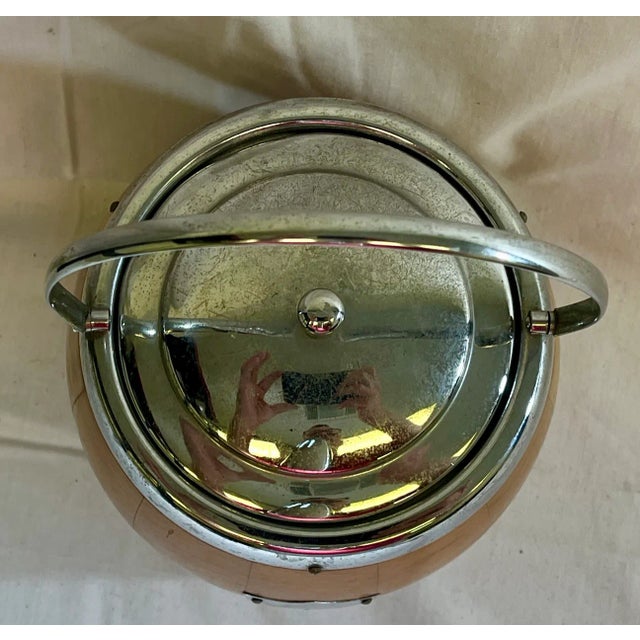 Wood Vintage Light Oak Wood Biscuit Jar/Ice Bucket With Chrome Trim & Ceramic Liner Made in England - Circa 1930 For Sale - Image 7 of 12