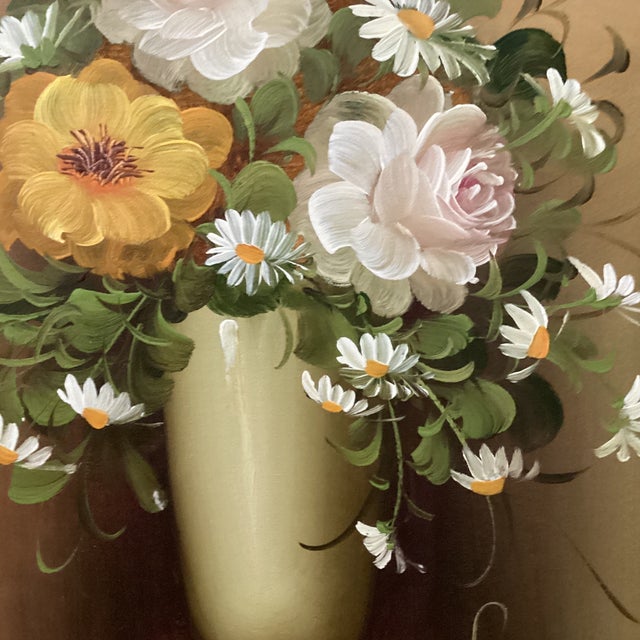 Goldenrod Mid 20th Painting on Canvas Flower Bouquet Still Life Framed Signed by Artist For Sale - Image 8 of 12