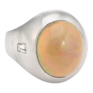 Mid 20th Century Vintage Men''s Natural Opal Diamond Ring 14 Karat White Gold size 9