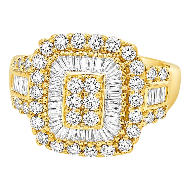 14K Yellow Gold Estate Baguette Diamond Cocktail Band Ring For Sale