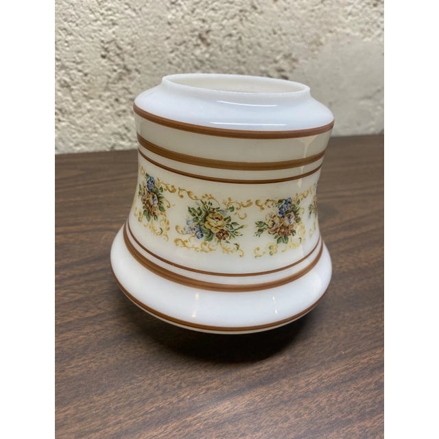 Vintage 3 Way GWTW Milk Glass Brown Floral Hurricane Lamp Hanging Swag Light Aatr: Quoizel For Sale - Image 11 of 14