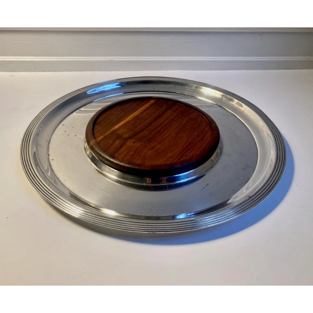 Mid-Century Modern Round Chrome With Walnut Insert Cheese Server For Sale - Image 9 of 12