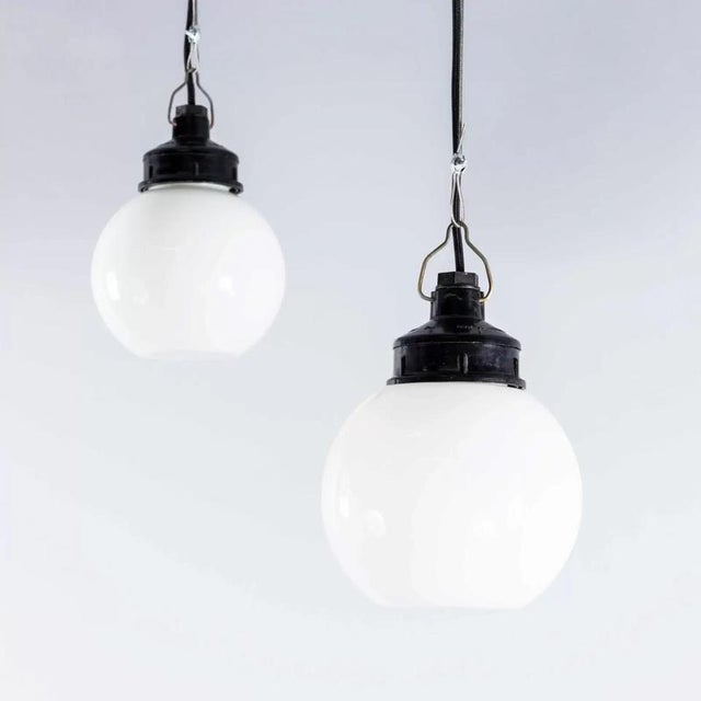 Small Industrial Opaline Globe Pendant Lamp, 1940s For Sale - Image 9 of 17