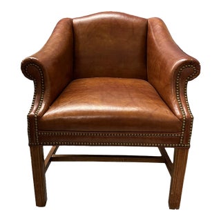 Mid 20th Century Saddle Leatherette Club Chair With Nailheads For Sale