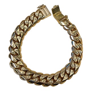 Vintage 22 Karat Yellow Gold 102.1 Gm Cuban link Bracelet Unisex For Sale
