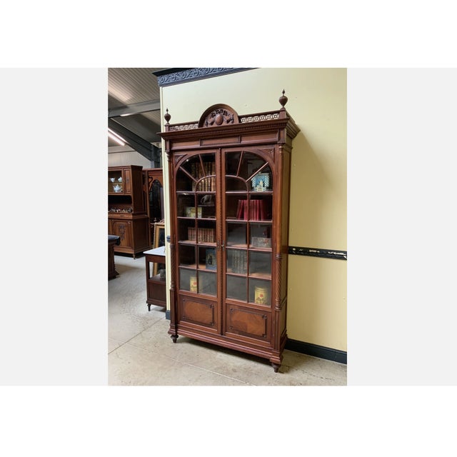 Antique Art Nouveau Walnut Display Column Bookcase, 1910s For Sale - Image 9 of 10