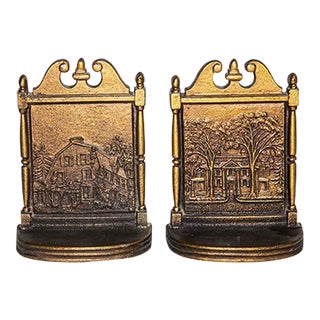 Antique Bradley & Hubbard Bookends B&h Home Trees - Ornate Cast Iron For Sale