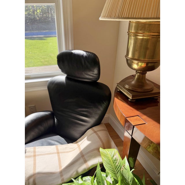 Cassina Black Leather Swivel Recline, Made in Italy For Sale - Image 9 of 17