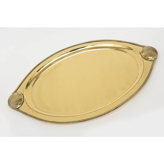 Vintage Brass Oval Tray With Shell and Braided Design Barware For Sale - Image 4 of 11