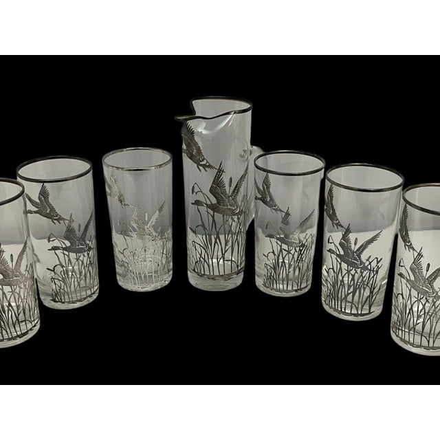 Mid-Century Modern Vintage Silver Embossed Flying Duck Drinkware Set- 7 Pieces For Sale - Image 3 of 10