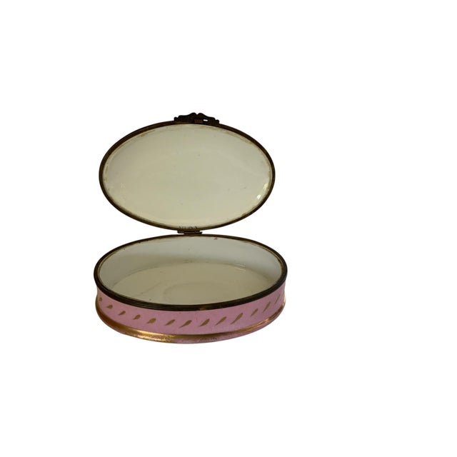 Vintage French Large Porcelain Hinged Trinket Box Pink Gilt Floral Vanity Dish Exclusively for Paris Decorators Made in...