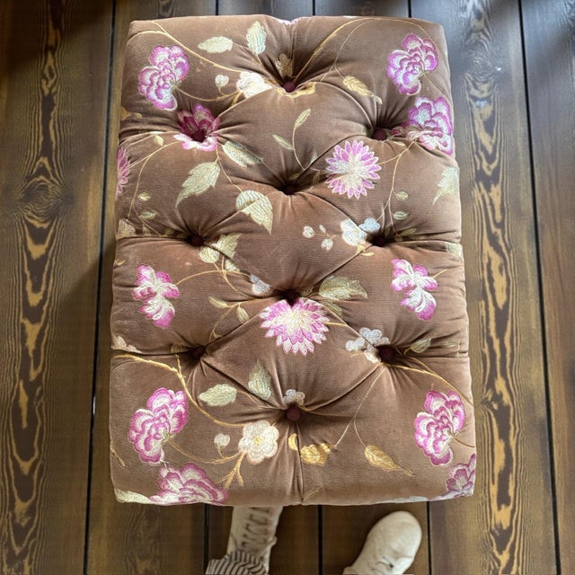 Vintage Custom Traditional English Cottage French Floral Velvet Armchair + Ottoman For Sale In Los Angeles - Image 6 of 12