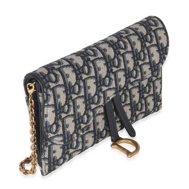 Contemporary Blue Oblique Canvas Saddle Chain Pouch For Sale - Image 3 of 9