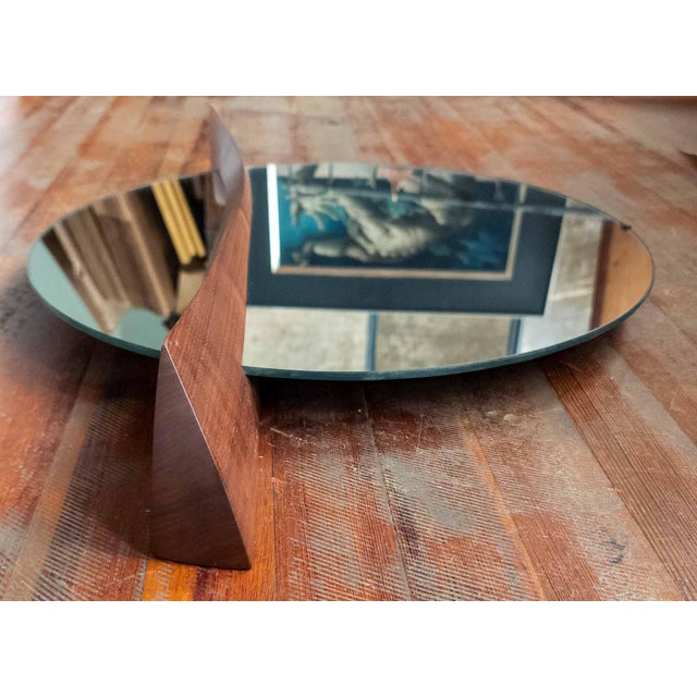 Mid-Century Modern Round Mirror With Sculptural Carved Walnut Accent For Sale - Image 11 of 17