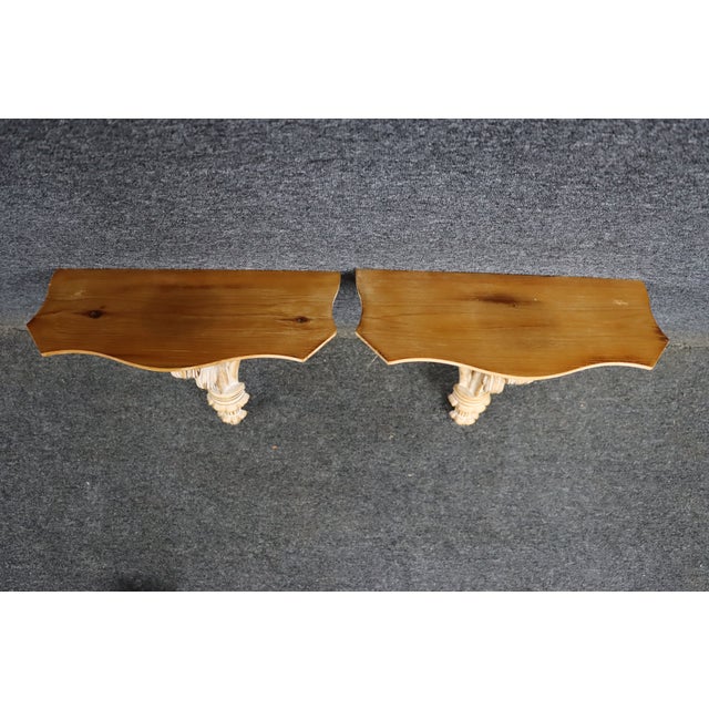 White Late 20th Century Pair of Italian White-Washed Pine Wall Shelves For Sale - Image 8 of 9