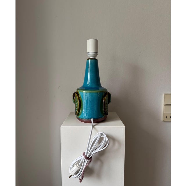 Mid-Century Modern Vintage Ceramic Table Lamp with Turquoise Glaze by Einar Johansen for Søholm, 1960s For Sale - Image 3 of 5