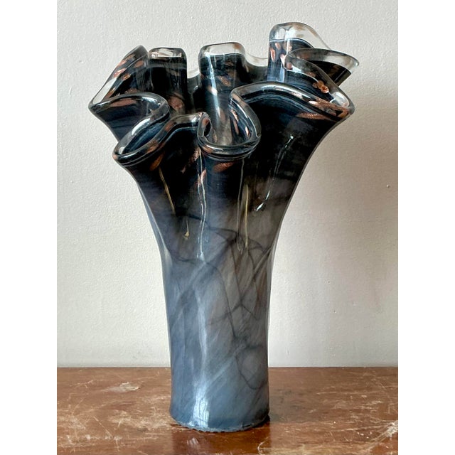 Murano Vintage Italian Murano Glass Ruffle Vase For Sale - Image 4 of 6