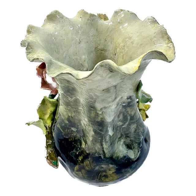 19th Century French Majolica Barbotine Floral Vase For Sale - Image 5 of 10